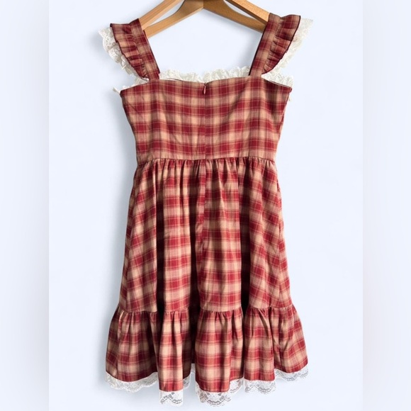Palglg Sweetheart Check Tutu Red Plaid Babydoll Coquette Girl Dress Medium - Picture 4 of 13